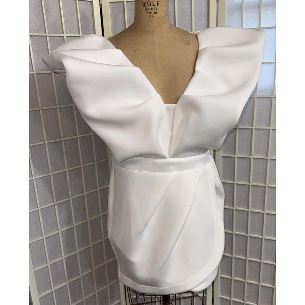 Bibi Bridal‎ Shower White Dress Puff Icon Bride Bachelorette Reception Dress XL
